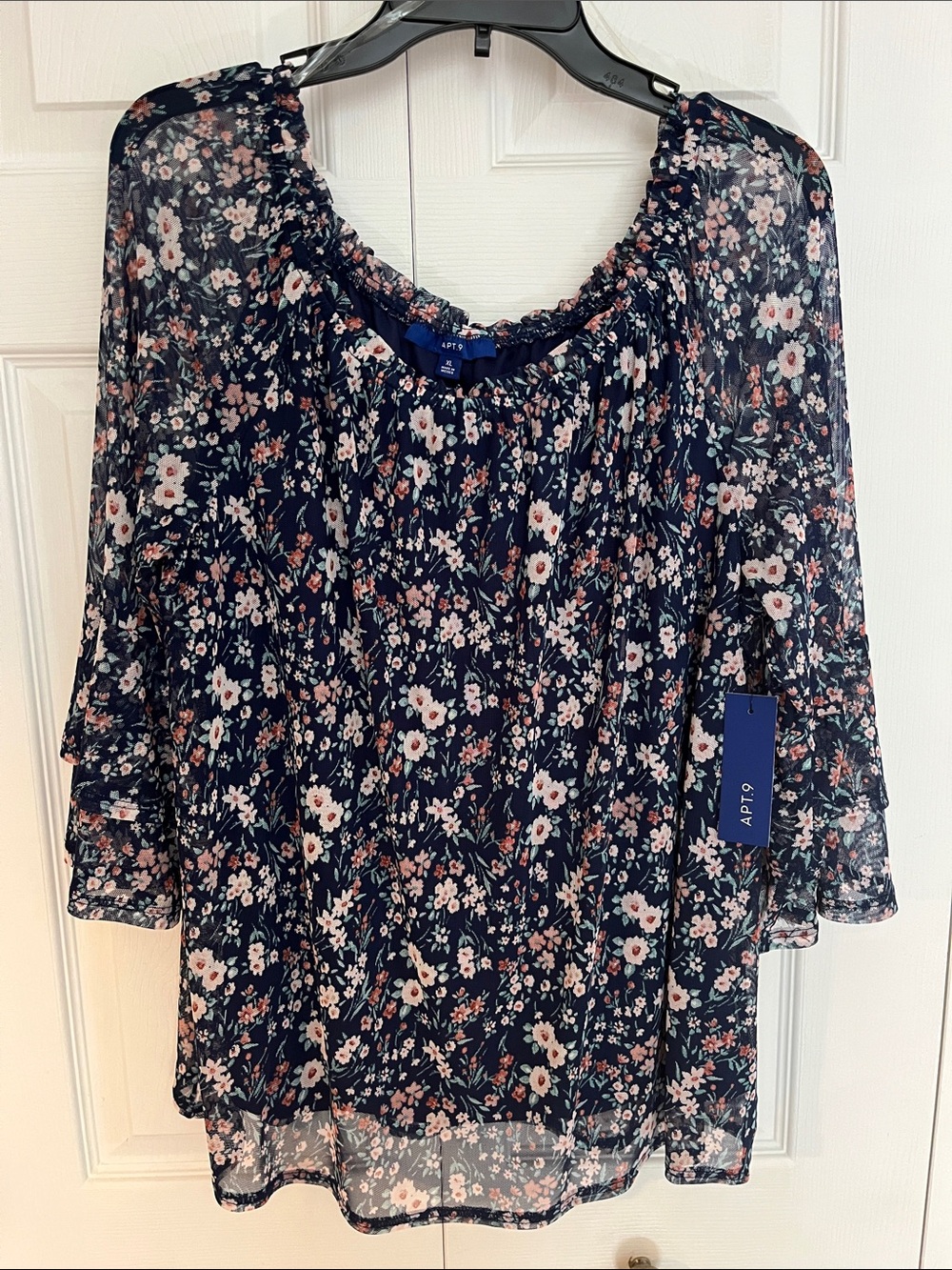 Apt. 9 Navy Floral Peasant Blouse